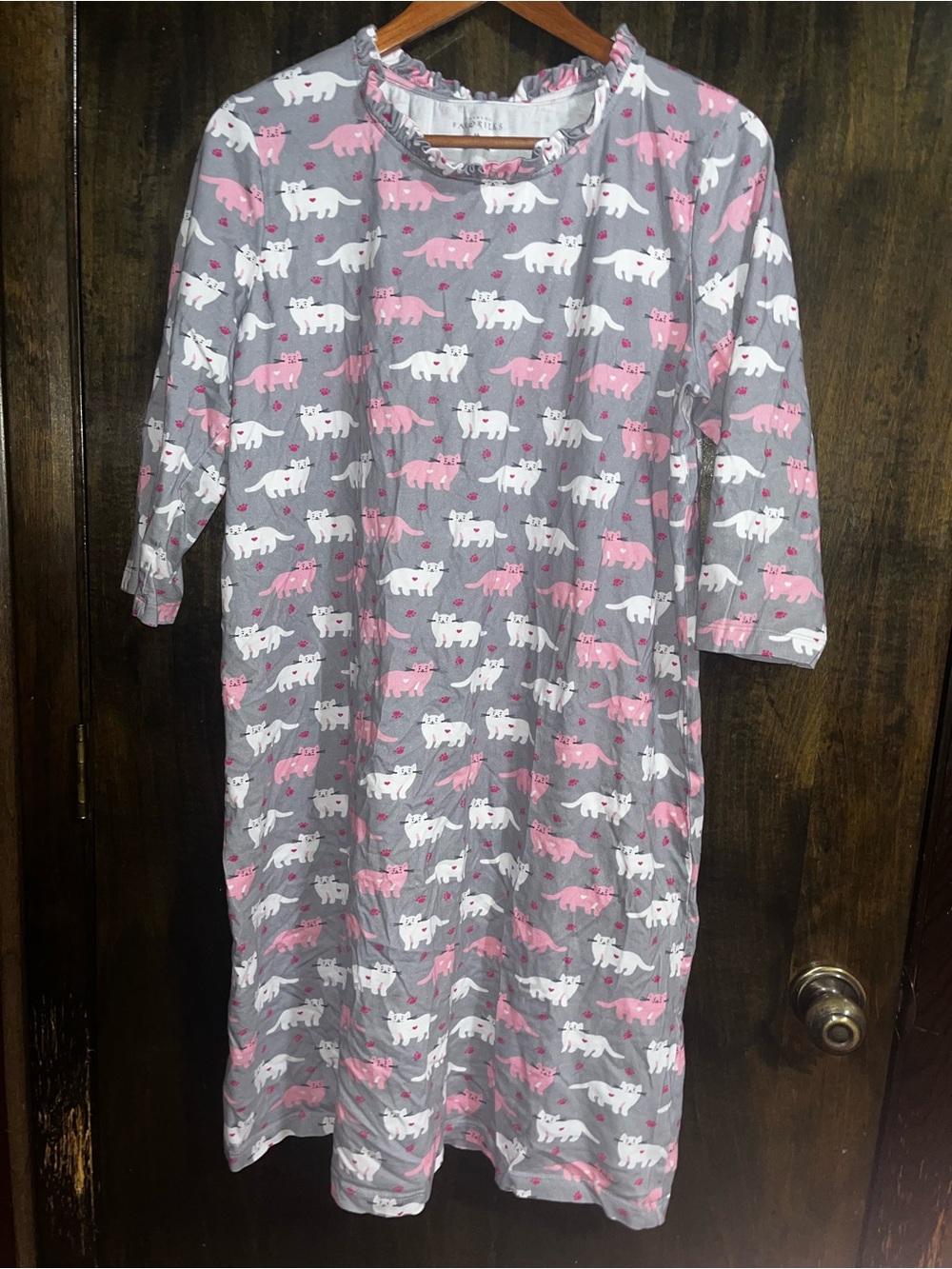 Catalog Favorites Grey Cat Print Nightgown - Pink & White